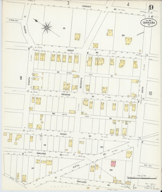 Sanborn Fire Insurance Map from Charleroi, Washington County, Pennsylvania (1907), Sheet #0009 - Historic Sanborn Fire Insurance Map Print, vintage old map wall art, antique decor, genealogy gift, Pennsylvania Pennsylvania map
