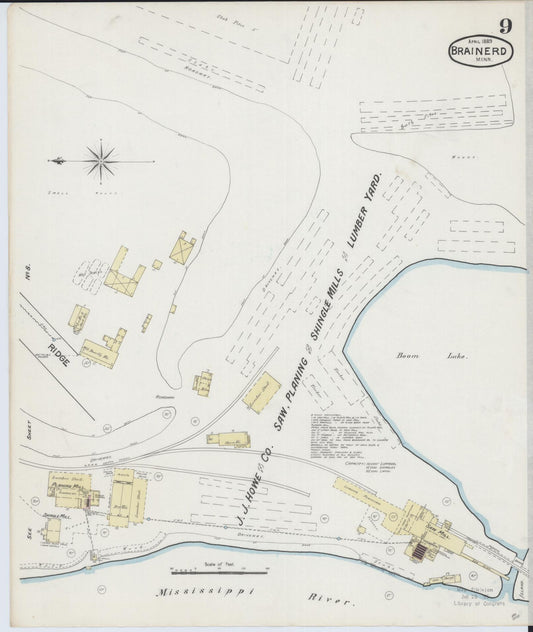 Sanborn Fire Insurance Map from Brainerd, Crow Wing County, Minnesota (1889), Sheet #0009 - Historic Sanborn Fire Insurance Map Print, vintage old map wall art, antique decor, genealogy gift, Minnesota Minnesota map