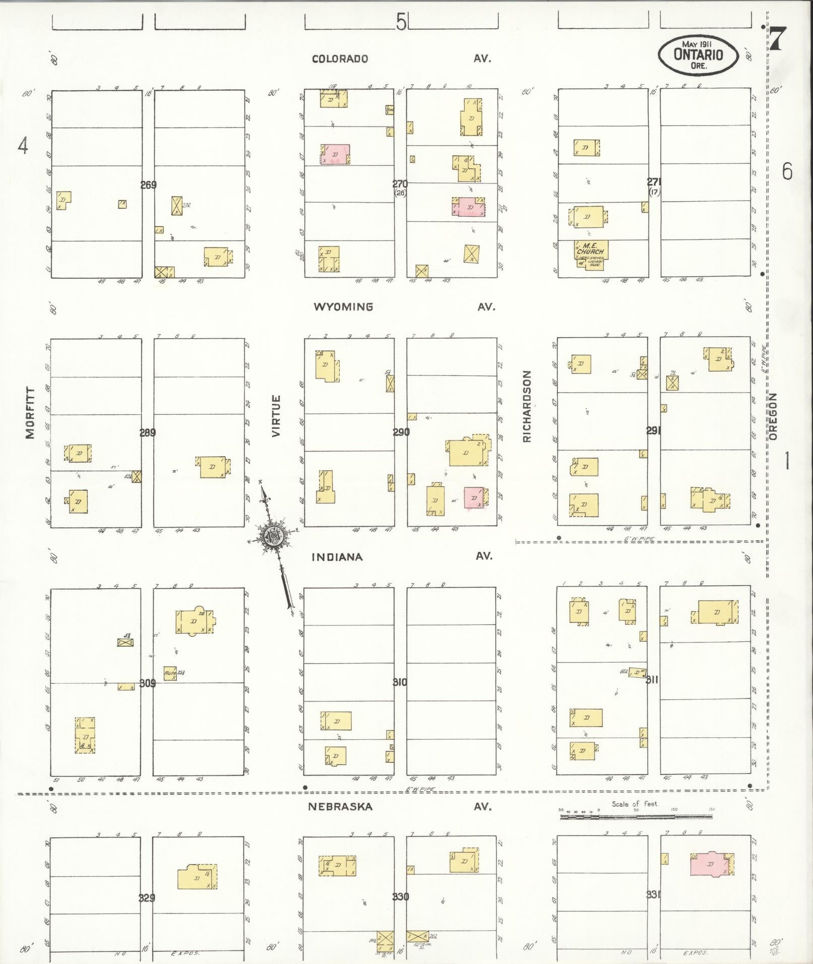 Sanborn Fire Insurance Map from Ontario, Malheur County, Oregon (1911), Sheet #0007 - Complete Map Set gallery image, historic Sanborn map, vintage wall art, Oregon Oregon