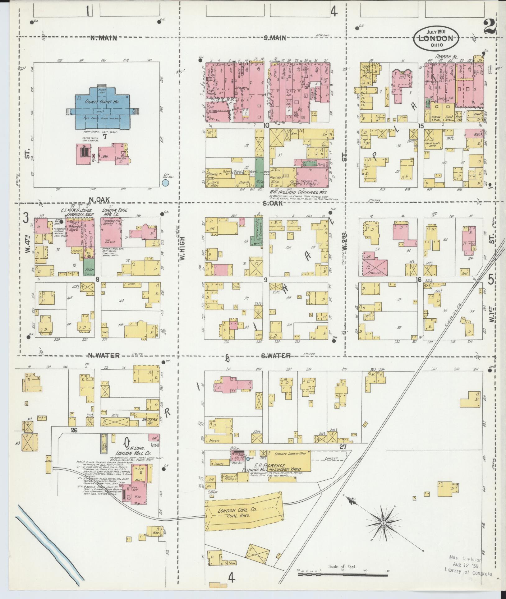 Sanborn Fire Insurance Map from London, Madison County, Ohio (1901), Sheet #0002 - Complete Map Set gallery image, historic Sanborn map, vintage wall art, Ohio Ohio