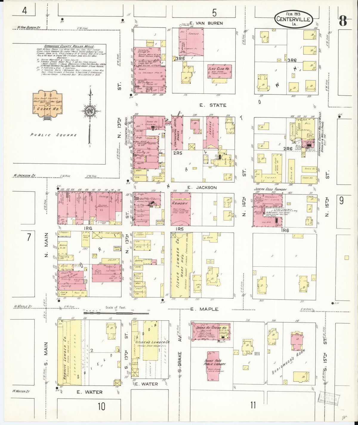 Sanborn Fire Insurance Map from Centerville, Appanoose County, Iowa (1913), Sheet #0008 - Historic Sanborn Fire Insurance Map Print