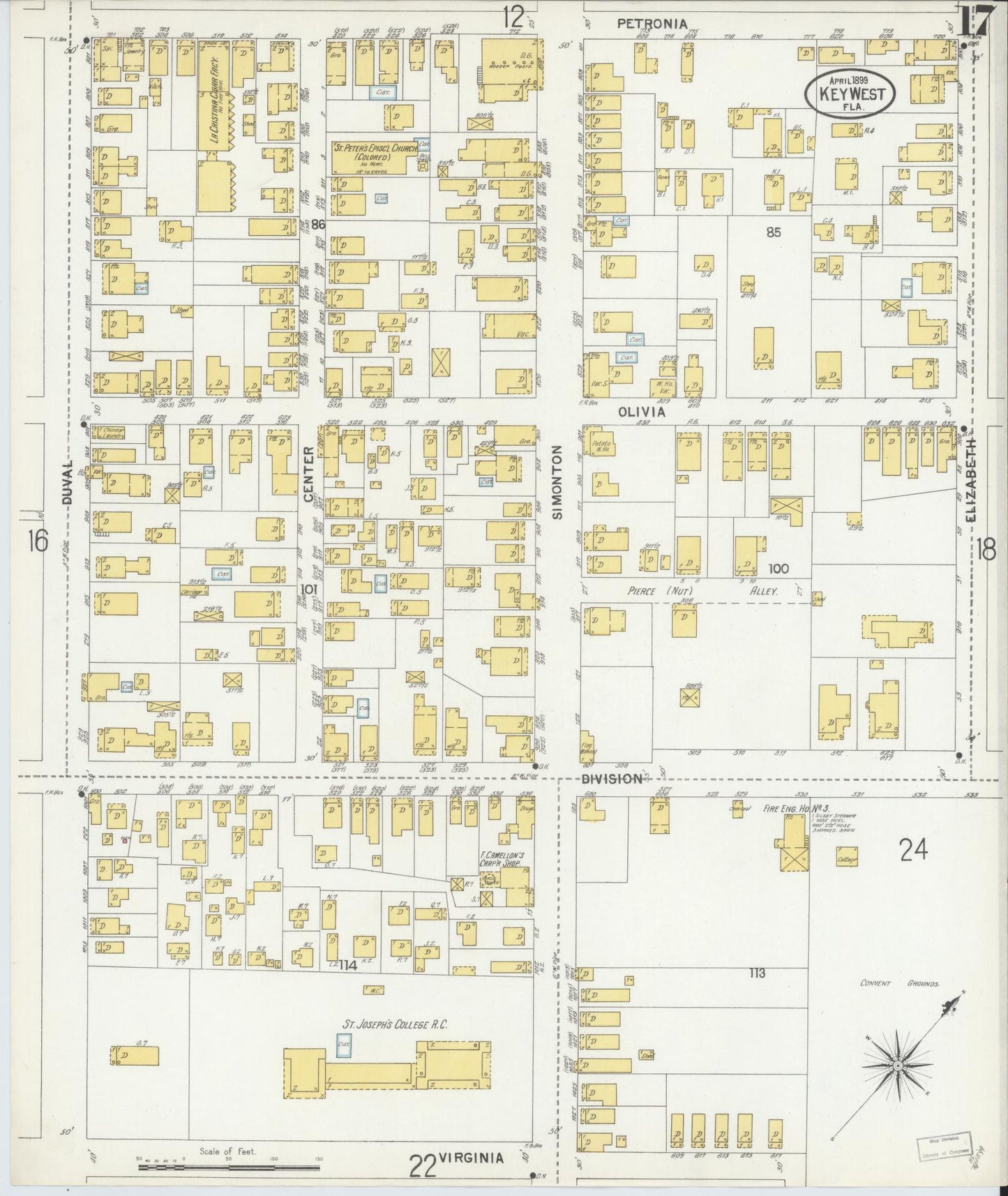 Sanborn Fire Insurance Map from Key West, Monroe County, Florida (1899), Sheet #0017 - Complete Map Set gallery image, historic Sanborn map, vintage wall art, Florida Florida