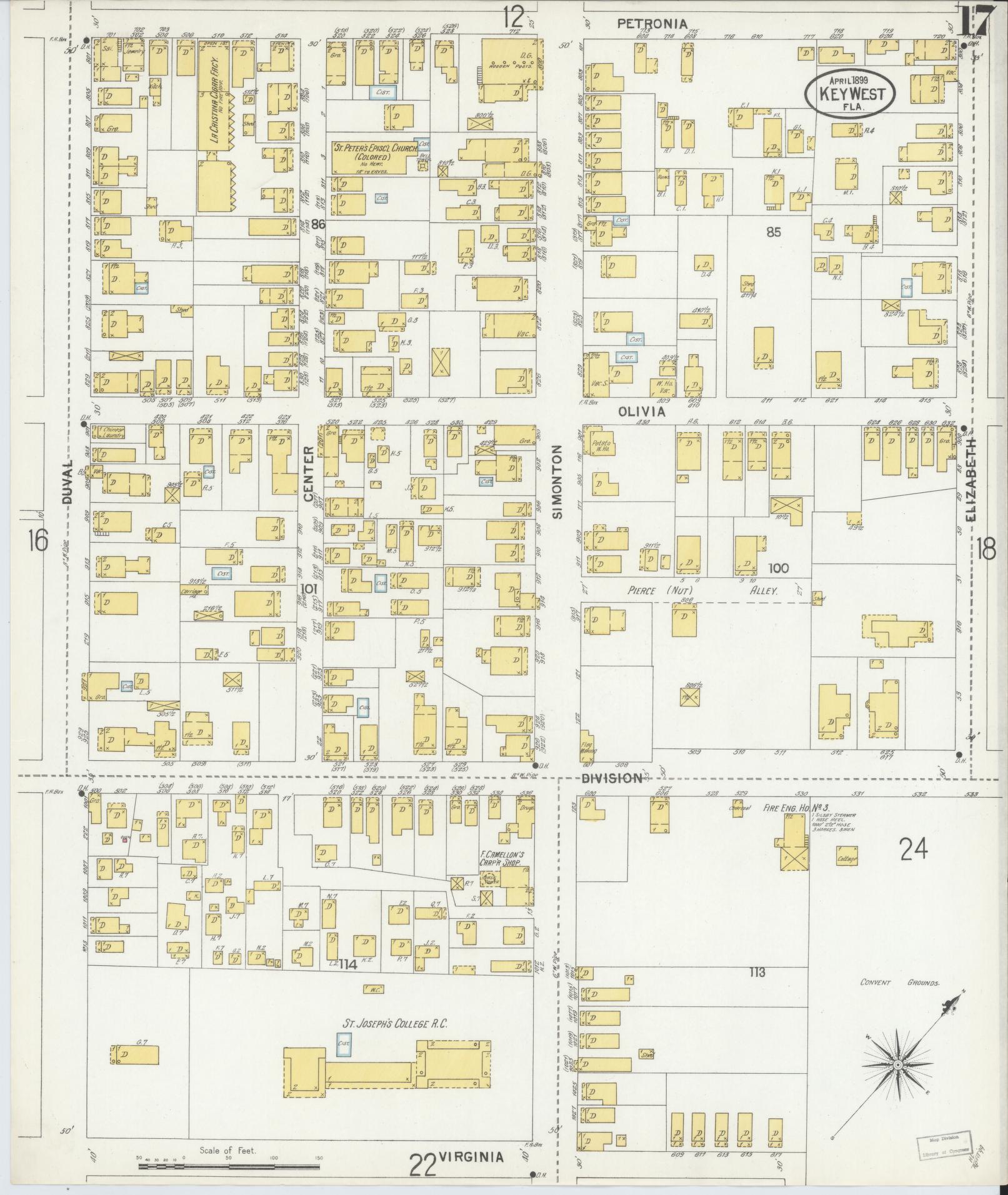 Sanborn Fire Insurance Map from Key West, Monroe County, Florida (1899), Sheet #0017 - Complete Map Set gallery image, historic Sanborn map, vintage wall art, Florida Florida