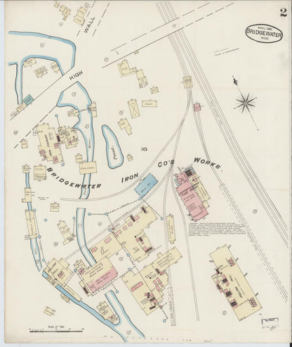Sanborn Fire Insurance Map from Bridgewater, Plymouth County, Massachusetts (1885), Sheet #0002 - Historic Sanborn Fire Insurance Map Print, vintage old map wall art, antique decor, genealogy gift, Massachusetts Massachusetts map
