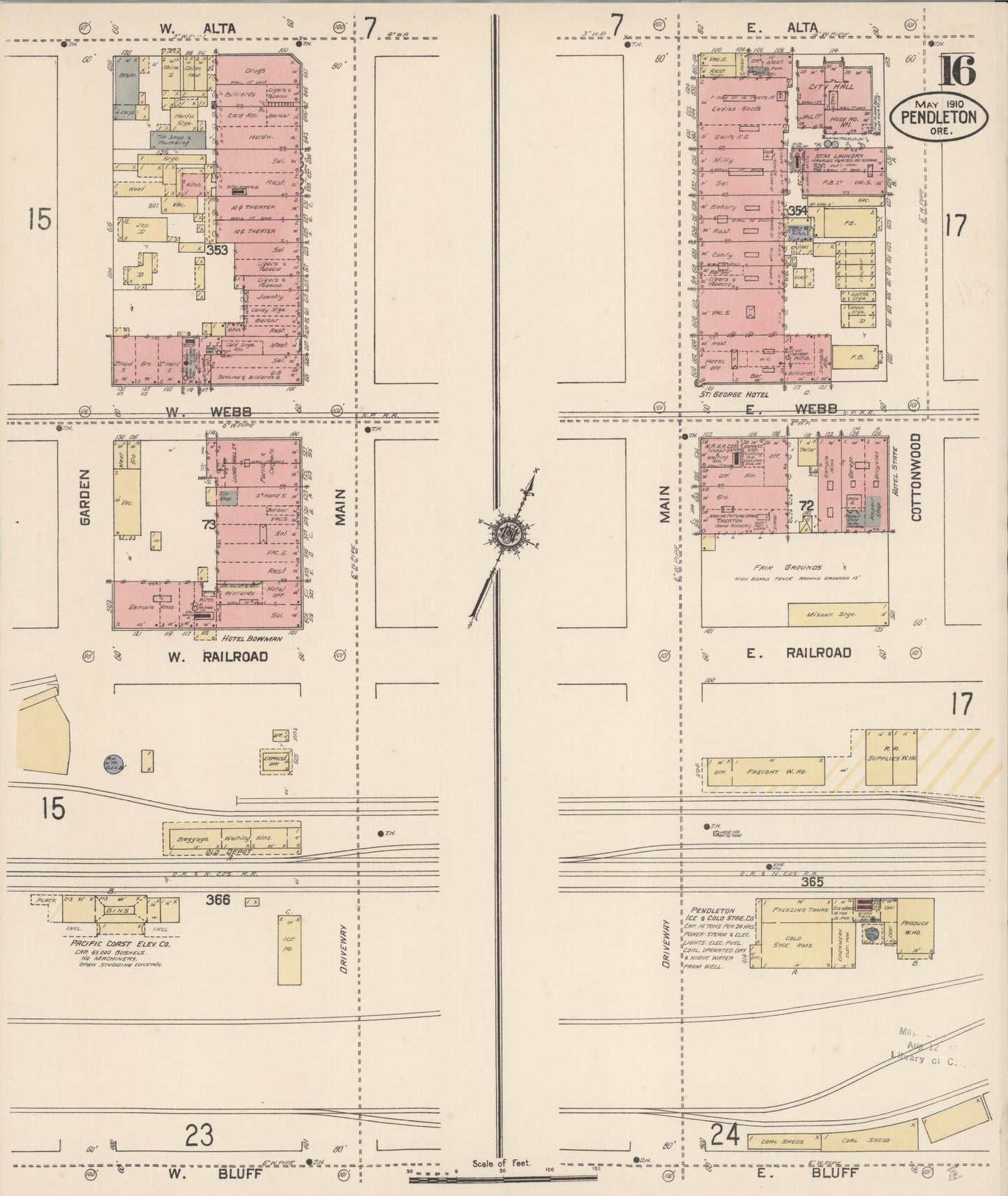 Sanborn Fire Insurance Map from Pendleton, Umatilla County, Oregon (1910), Sheet #0016 - Complete Map Set gallery image, historic Sanborn map, vintage wall art, Oregon Oregon