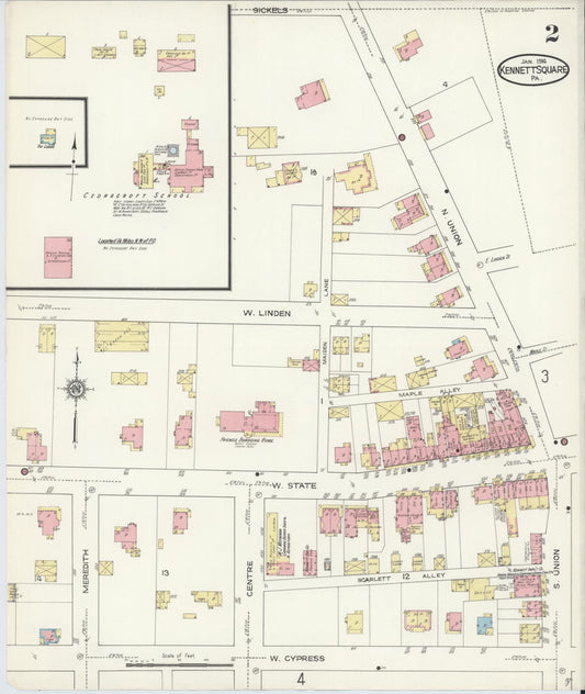 Sanborn Fire Insurance Map from Kennett Square, Chester County, Pennsylvania (1914), Sheet #0002 - Historic Sanborn Fire Insurance Map Print, vintage old map wall art, antique decor, genealogy gift, Pennsylvania Pennsylvania map