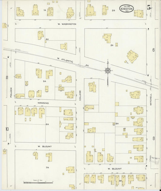 Sanborn Fire Insurance Map from Kinston, Lenoir County, North Carolina (1914), Sheet #0005 - Historic Sanborn Fire Insurance Map Print, vintage old map wall art, antique decor, genealogy gift, North Carolina North Carolina map
