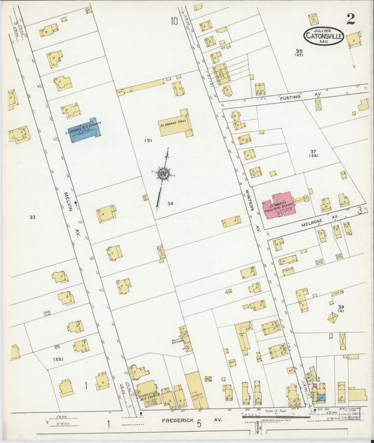 Sanborn Fire Insurance Map from Catonsville, Baltimore County, Maryland (1919), Sheet #0002 - Historic Sanborn Fire Insurance Map Print, vintage old map wall art, antique decor, genealogy gift, Maryland Maryland map