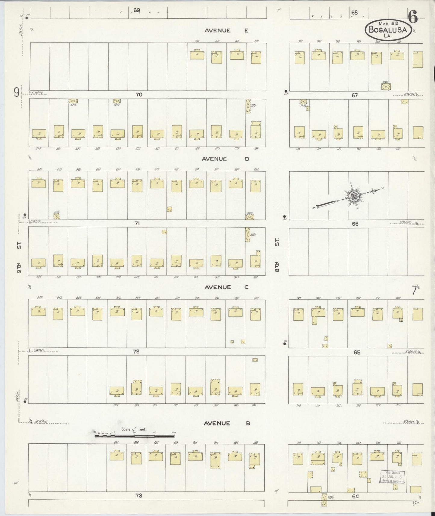 Sanborn Fire Insurance Map from Bogalusa, Washington Parish, Louisiana (1910), Sheet #0006 - Complete Map Set gallery image, historic Sanborn map, vintage wall art, Louisiana Louisiana
