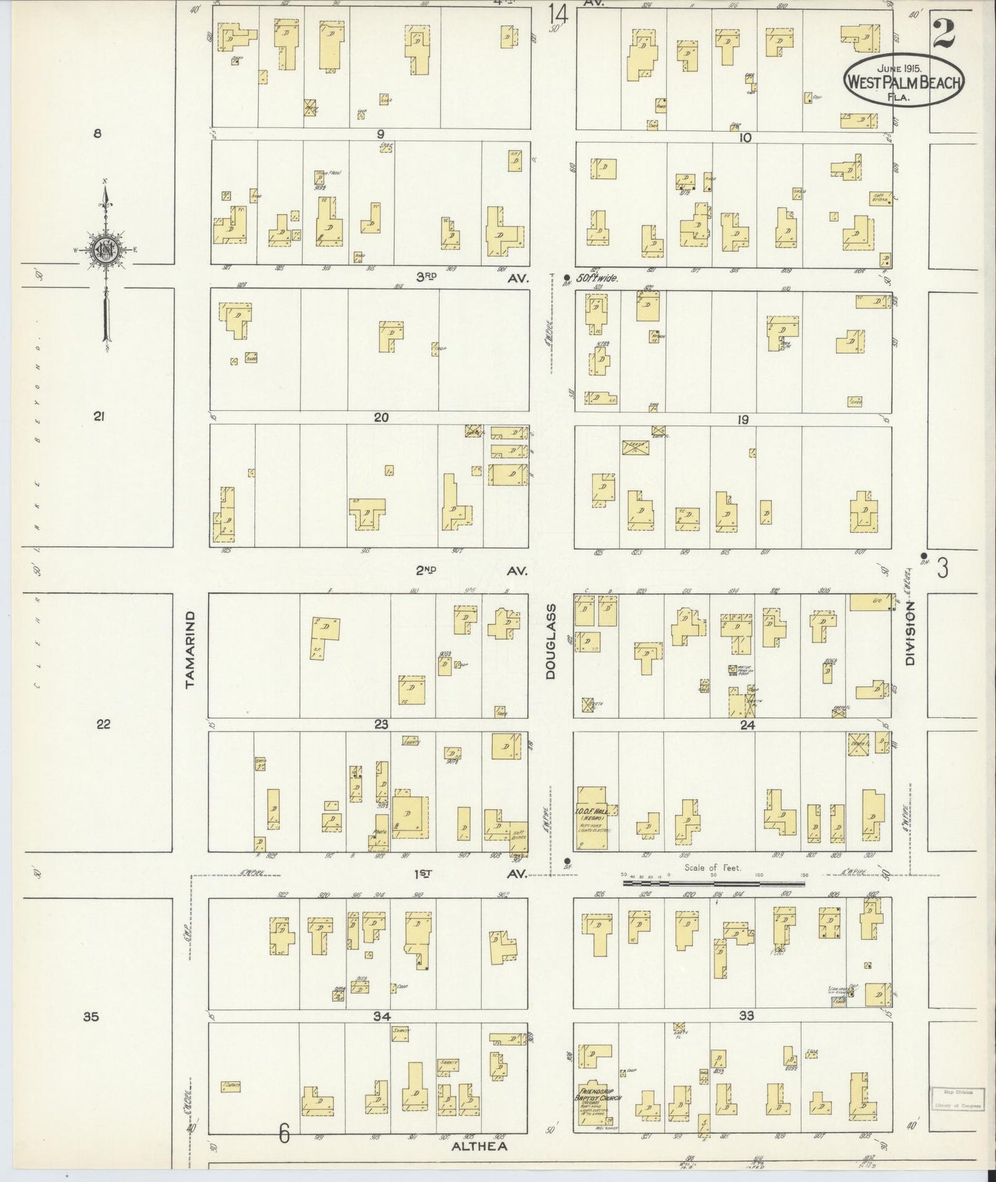 Sanborn Fire Insurance Map from West Palm Beach, Dade County, Florida (1915), Sheet #0002 - Complete Map Set gallery image, historic Sanborn map, vintage wall art, Florida Florida