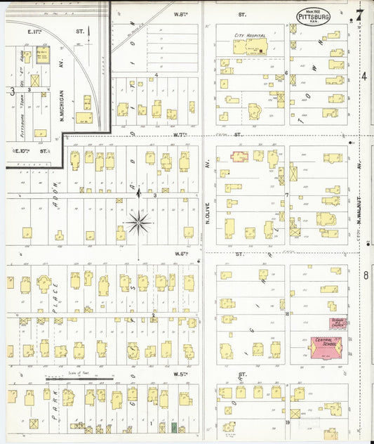 Sanborn Fire Insurance Map from Pittsburg, Crawford County, Kansas (1902), Sheet #0007 - Historic Sanborn Fire Insurance Map Print, vintage old map wall art, antique decor, genealogy gift, Kansas Kansas map