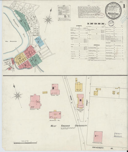 Sanborn Fire Insurance Map from Morgantown, Monongalia County, West Virginia (1899), Sheet #0001 - Complete Map Set gallery image, historic Sanborn map, vintage wall art, West Virginia West Virginia