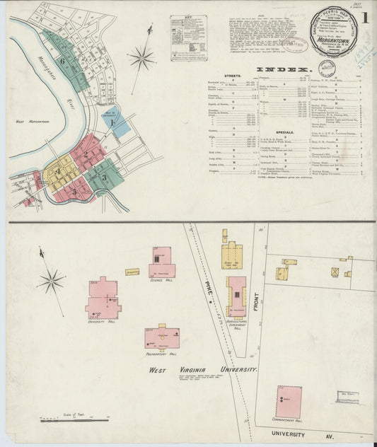 Sanborn Fire Insurance Map from Morgantown, Monongalia County, West Virginia (1899), Sheet #0001 - Complete Map Set gallery image, historic Sanborn map, vintage wall art, West Virginia West Virginia