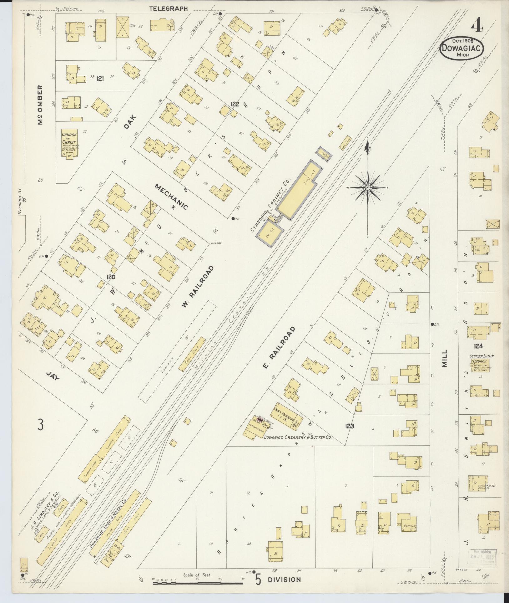 Sanborn Fire Insurance Map from Dowagiac, Cass County, Michigan (1908), Sheet #0004 - Complete Map Set gallery image, historic Sanborn map, vintage wall art, Michigan Michigan