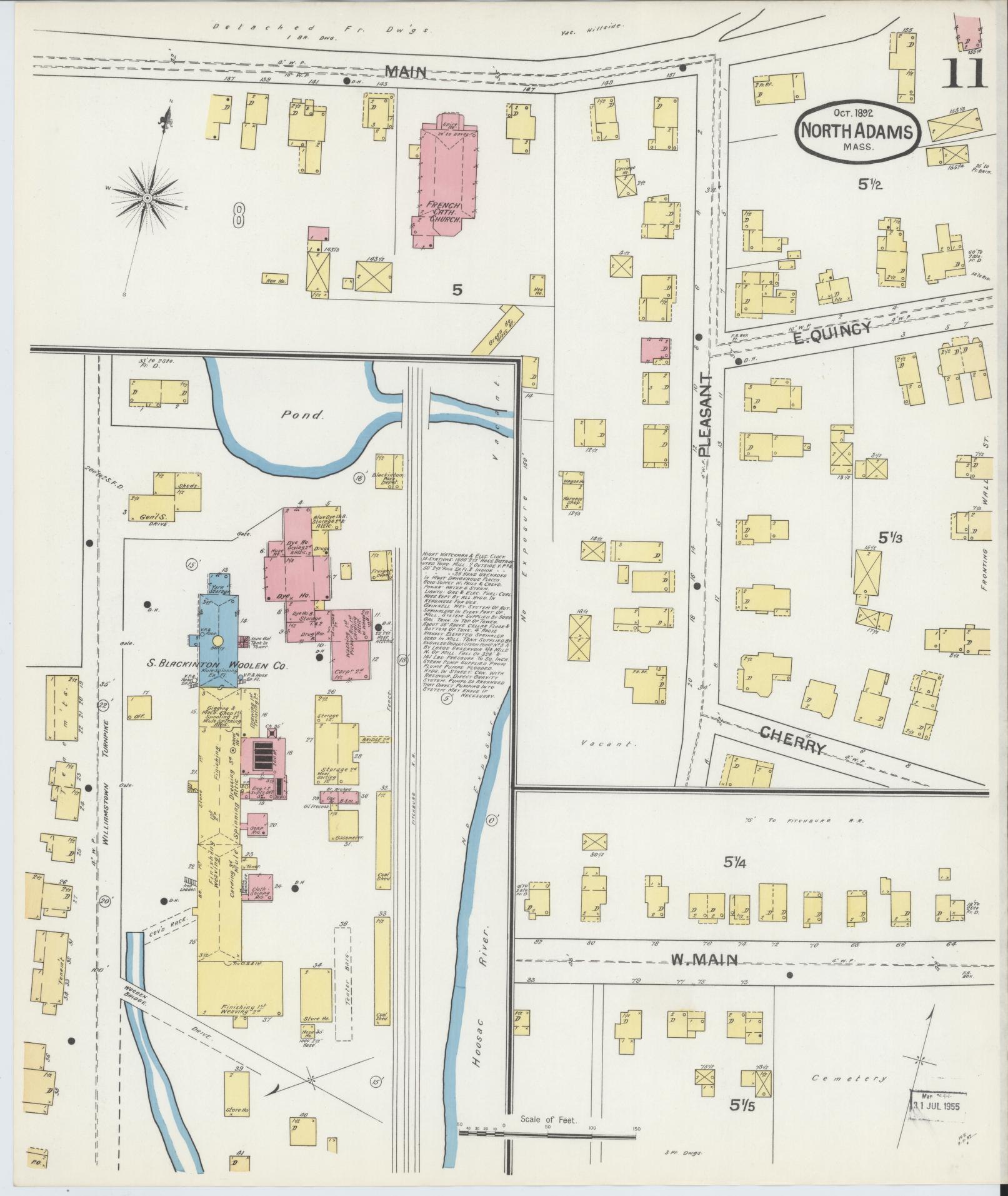 Sanborn Fire Insurance Map from North Adams, Berkshire County, Massachusetts (1892), Sheet #0011 - Historic Sanborn Fire Insurance Map Print, vintage old map wall art, antique decor, genealogy gift, Massachusetts Massachusetts map