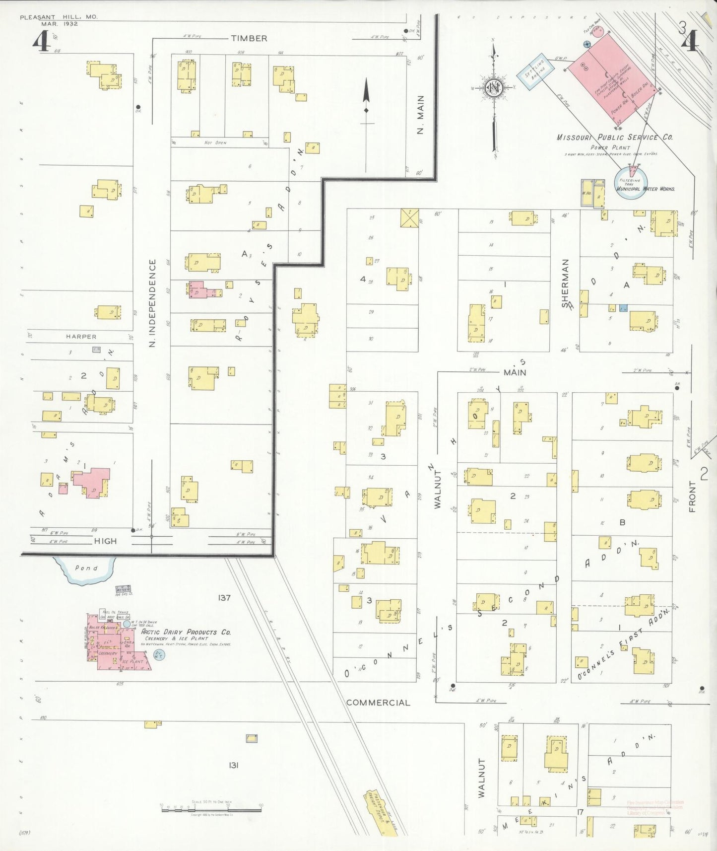 Sanborn Fire Insurance Map from Pleasant Hill, Cass County, Missouri (1932), Sheet #0004 - Complete Map Set gallery image, historic Sanborn map, vintage wall art, Missouri Missouri