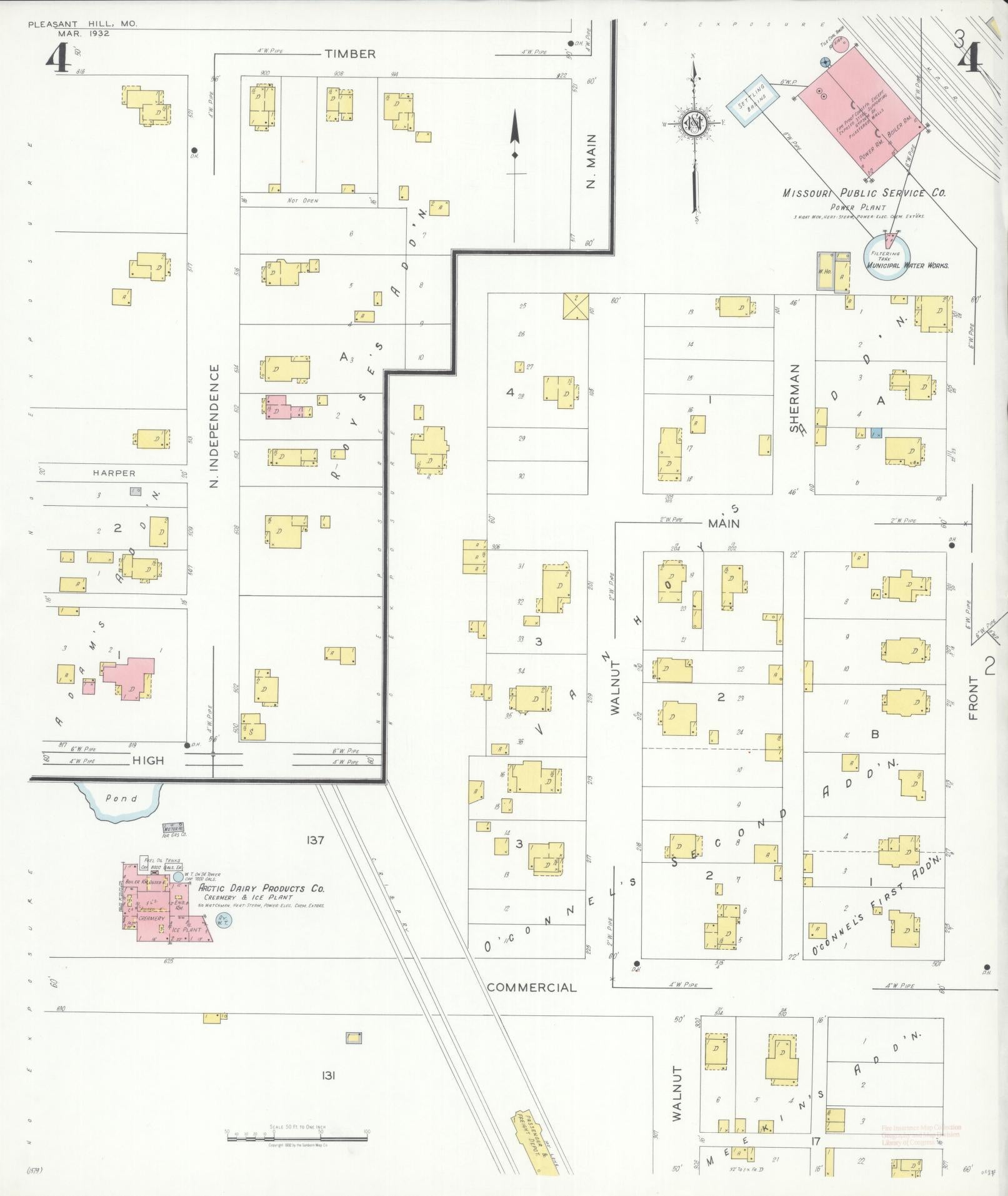 Sanborn Fire Insurance Map from Pleasant Hill, Cass County, Missouri (1932), Sheet #0004 - Complete Map Set gallery image, historic Sanborn map, vintage wall art, Missouri Missouri