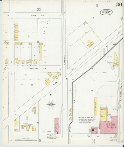 Sanborn Fire Insurance Map from Findlay, Hancock County, Ohio (1901), Sheet #0030 - Historic Sanborn Fire Insurance Map Print, vintage old map wall art, antique decor, genealogy gift, Ohio Ohio map