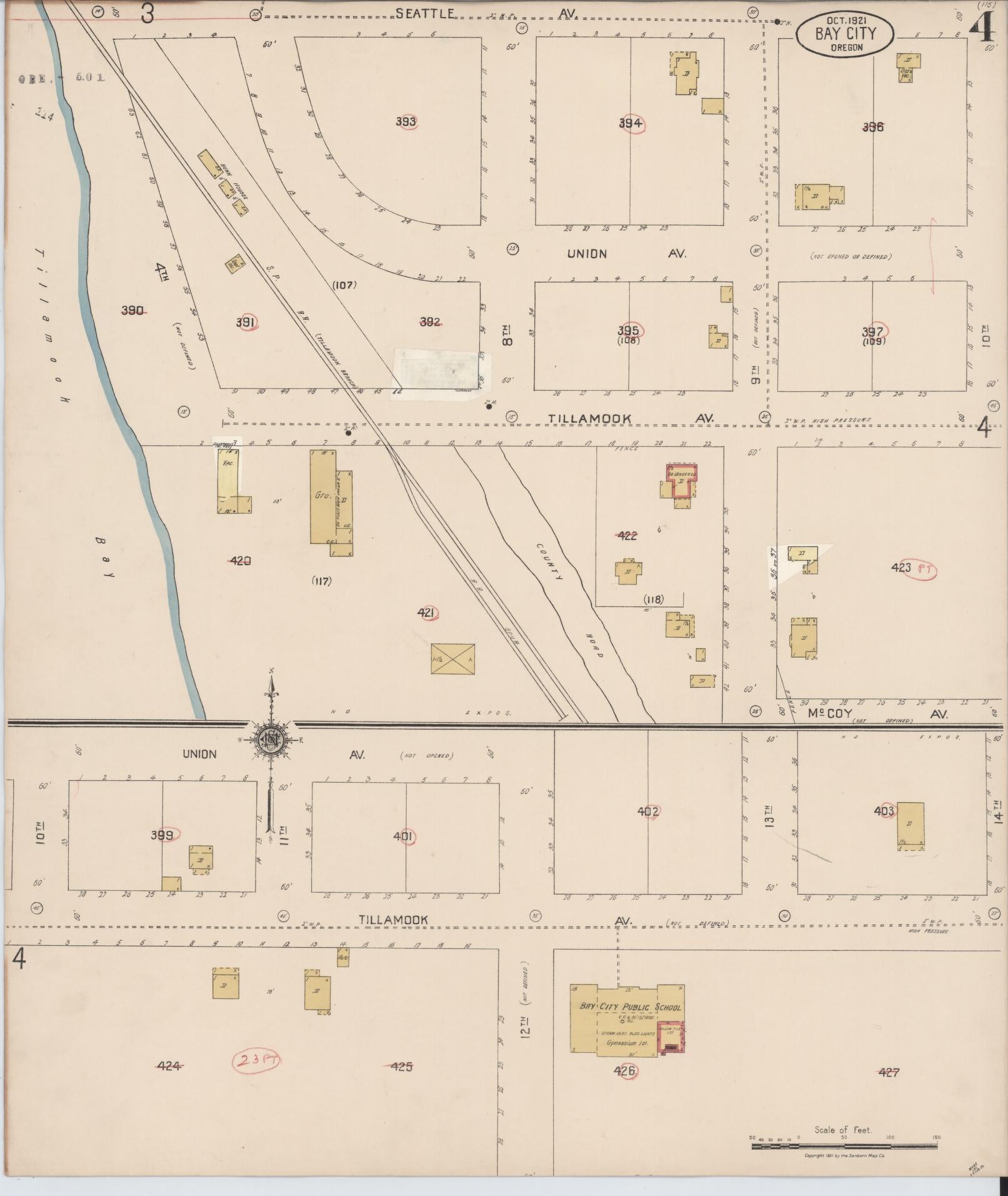 Sanborn Fire Insurance Map from Bay City, Tillamook County, Oregon (1928), Sheet #0004 - Complete Map Set gallery image, historic Sanborn map, vintage wall art, Oregon Oregon