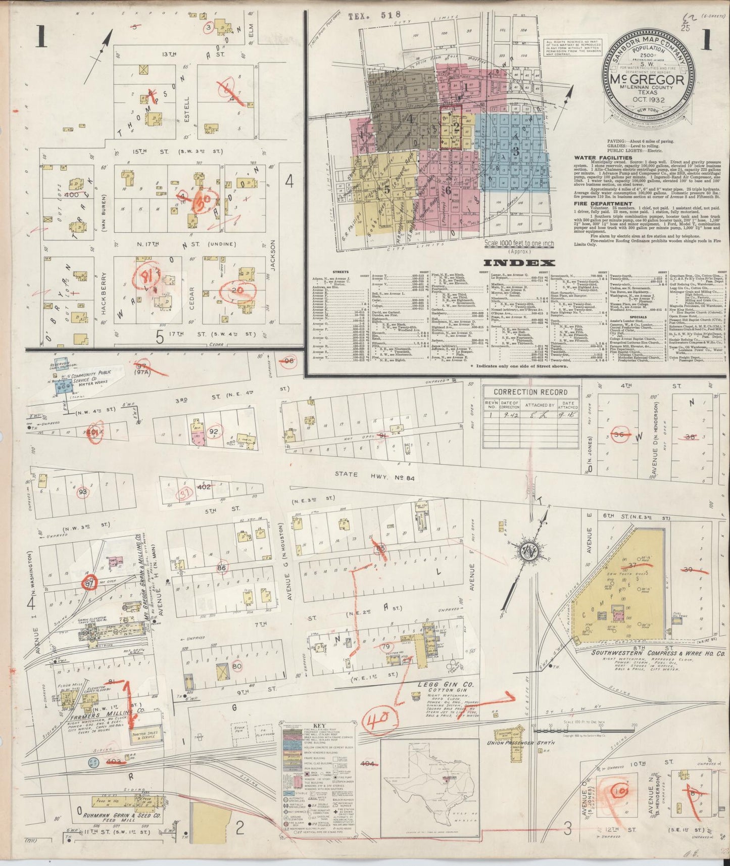 Sanborn Fire Insurance Map from McGregor, McLennan County, Texas (1942), Sheet #0001 - Historic Sanborn Fire Insurance Map Print, vintage old map wall art, antique decor, genealogy gift, Texas Texas map