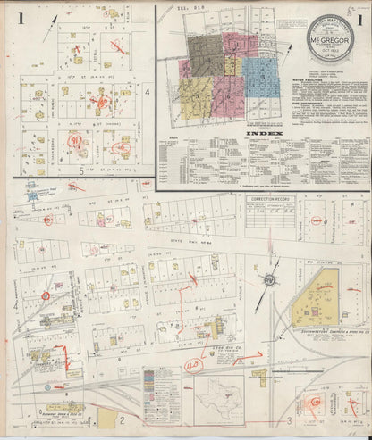 Sanborn Fire Insurance Map from McGregor, McLennan County, Texas (1942), Sheet #0001 - Historic Sanborn Fire Insurance Map Print, vintage old map wall art, antique decor, genealogy gift, Texas Texas map