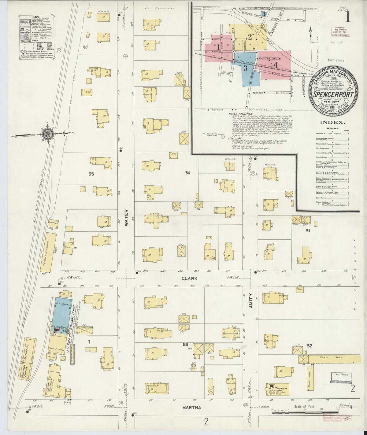 Sanborn Fire Insurance Map from Spencerport, Monroe County, New York (1911), Sheet #0001 - Historic Sanborn Fire Insurance Map Print, vintage old map wall art, antique decor, genealogy gift, New York New York map