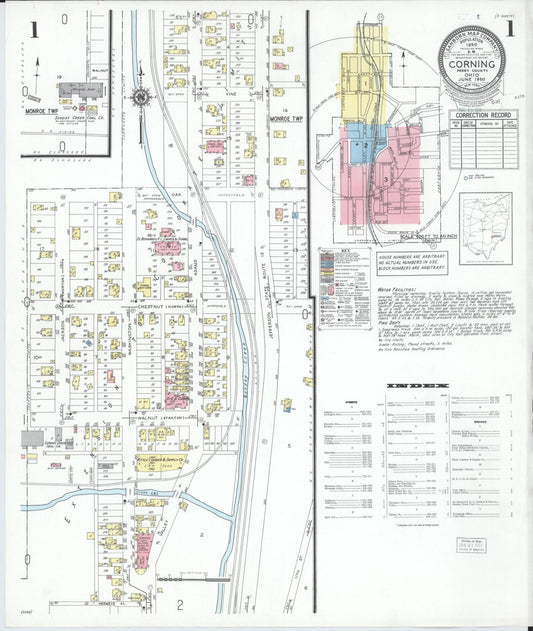 Sanborn Fire Insurance Map from Corning, Perry County, Ohio (1950), Sheet #0001 - Historic Sanborn Fire Insurance Map Print, vintage old map wall art, antique decor, genealogy gift, Ohio Ohio map