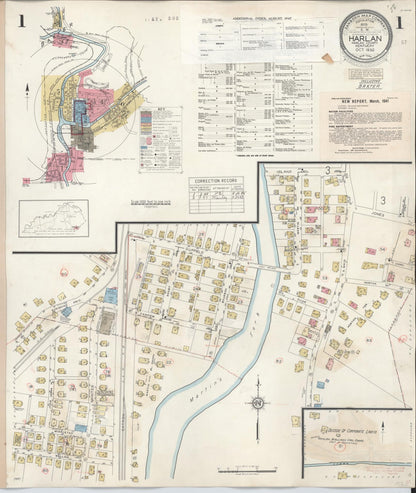 Sanborn Fire Insurance Map from Harlan, Harlan County, Kentucky (1947), Sheet #0001 - Complete Map Set gallery image, historic Sanborn map, vintage wall art, Kentucky Kentucky