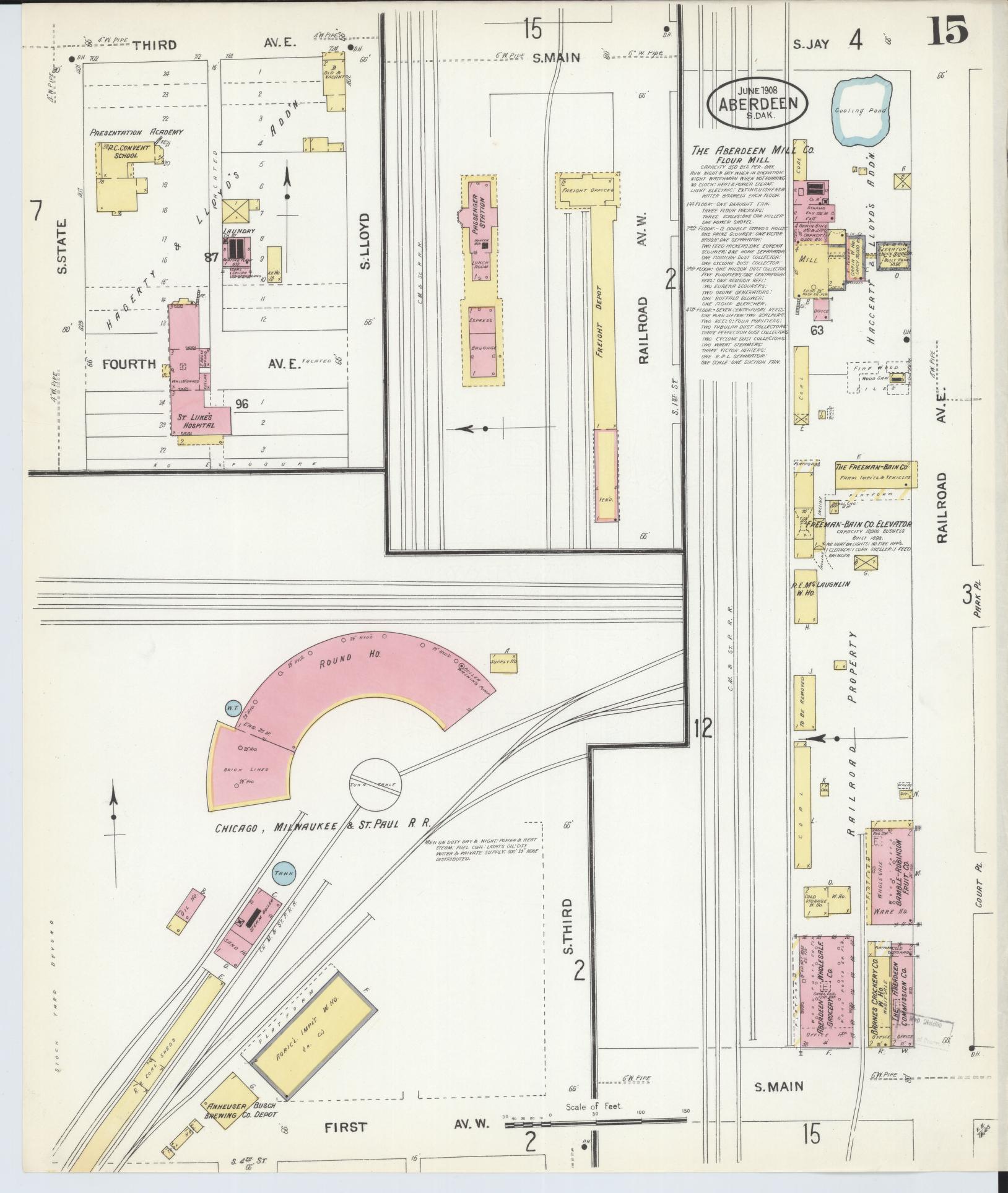 Sanborn Fire Insurance Map from Aberdeen, Brown County, South Dakota (1908), Sheet #0015 - Complete Map Set gallery image, historic Sanborn map, vintage wall art, South Dakota South Dakota
