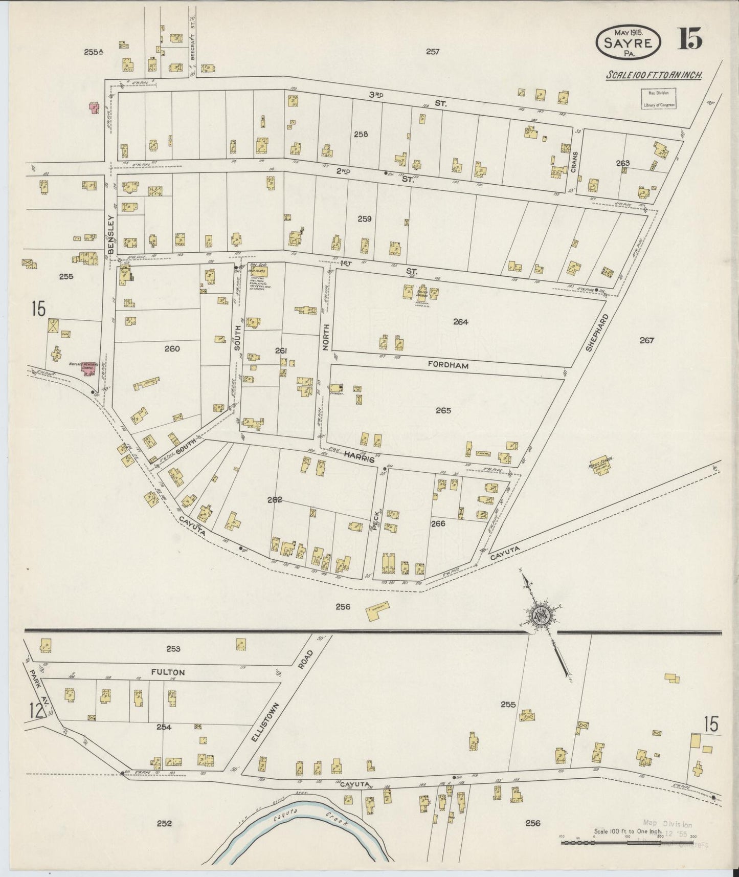 Sanborn Fire Insurance Map from Sayre, Bradford County, Pennsylvania (1915), Sheet #0015 - Complete Map Set gallery image, historic Sanborn map, vintage wall art, Pennsylvania Pennsylvania