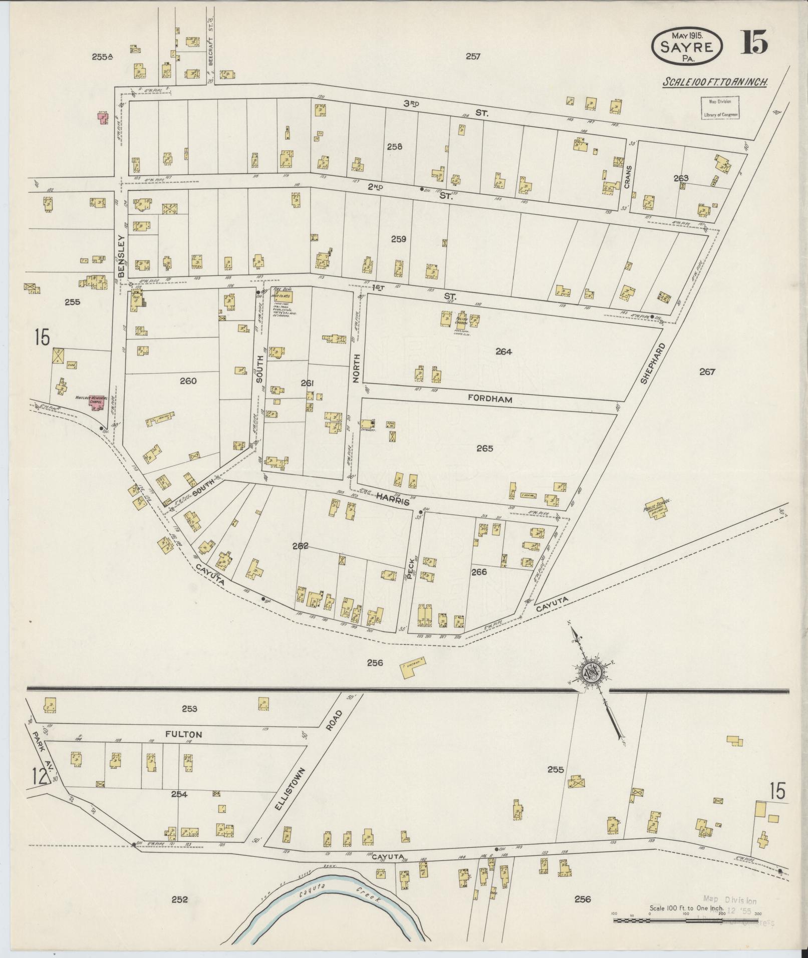 Sanborn Fire Insurance Map from Sayre, Bradford County, Pennsylvania (1915), Sheet #0015 - Complete Map Set gallery image, historic Sanborn map, vintage wall art, Pennsylvania Pennsylvania
