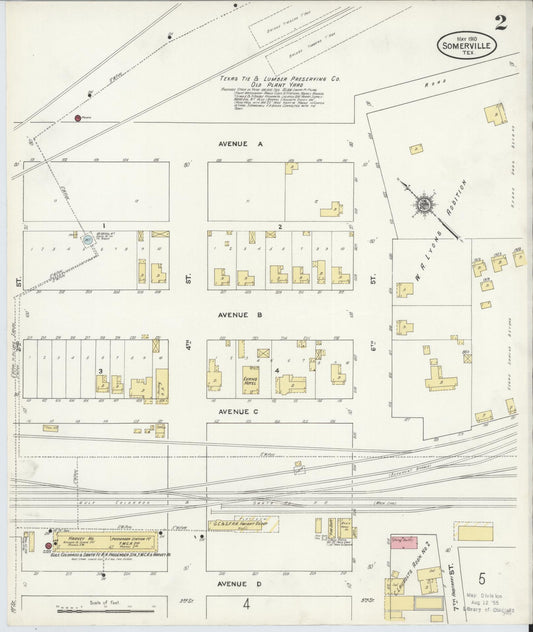 Sanborn Fire Insurance Map from Somerville, Burleson County, Texas (1910), Sheet #0002 - Historic Sanborn Fire Insurance Map Print, vintage old map wall art, antique decor, genealogy gift, Texas Texas map