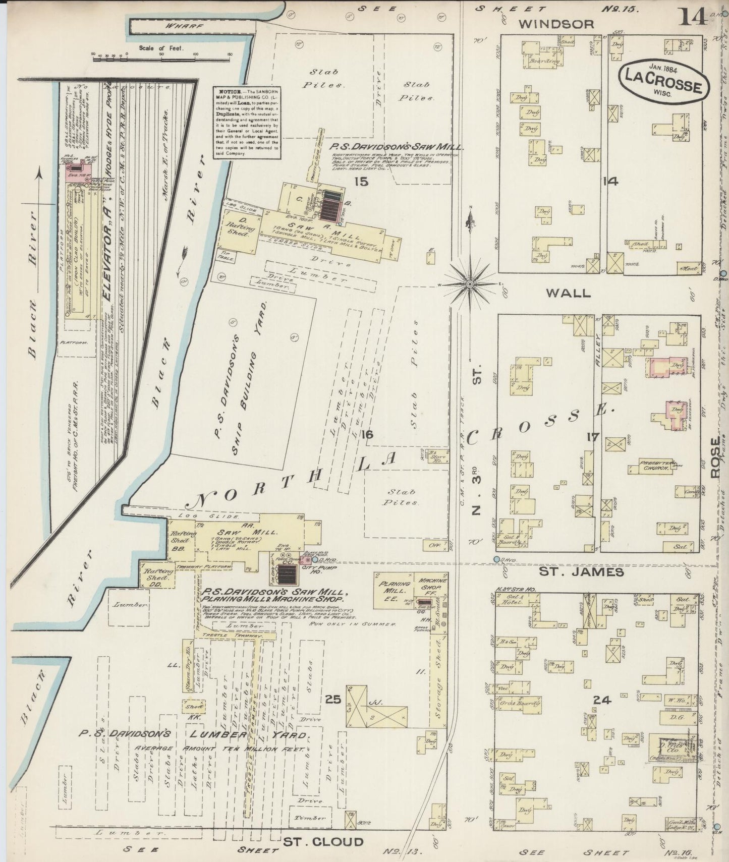 Sanborn Fire Insurance Map from La Crosse, La Crosse County, Wisconsin (1884), Sheet #0014 - Historic Sanborn Fire Insurance Map Print, vintage old map wall art, antique decor, genealogy gift, Wisconsin Wisconsin map
