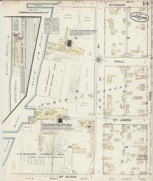 Sanborn Fire Insurance Map from La Crosse, La Crosse County, Wisconsin (1884), Sheet #0014 - Historic Sanborn Fire Insurance Map Print, vintage old map wall art, antique decor, genealogy gift, Wisconsin Wisconsin map