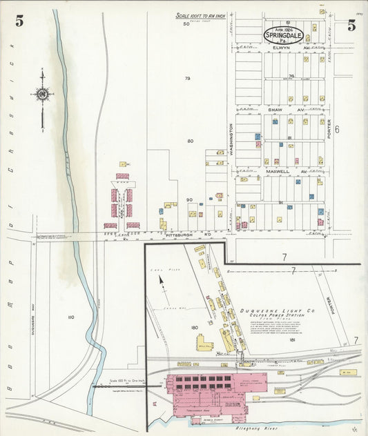 Sanborn Fire Insurance Map from Springdale, Allegheny County, Pennsylvania (1924), Sheet #0005 - Historic Sanborn Fire Insurance Map Print, vintage old map wall art, antique decor, genealogy gift, Pennsylvania Pennsylvania map