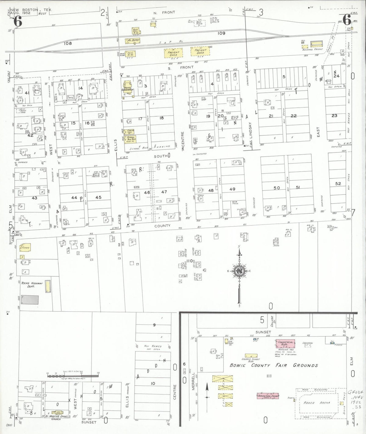 Sanborn Fire Insurance Map from New Boston, Bowie County, Texas (1952), Sheet #0006 - Complete Map Set gallery image, historic Sanborn map, vintage wall art, Texas Texas