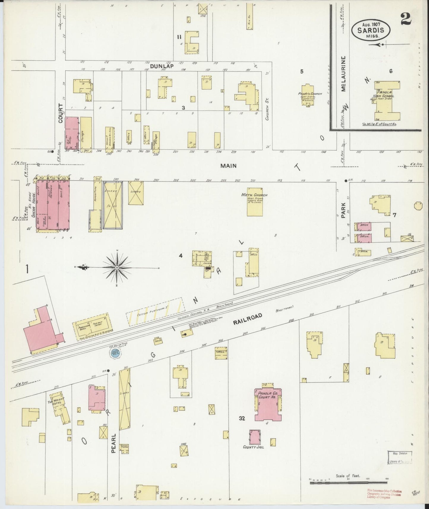 Sanborn Fire Insurance Map from Sardis, Panola County, Mississippi (1907), Sheet #0002 - Complete Map Set gallery image, historic Sanborn map, vintage wall art, Mississippi Mississippi