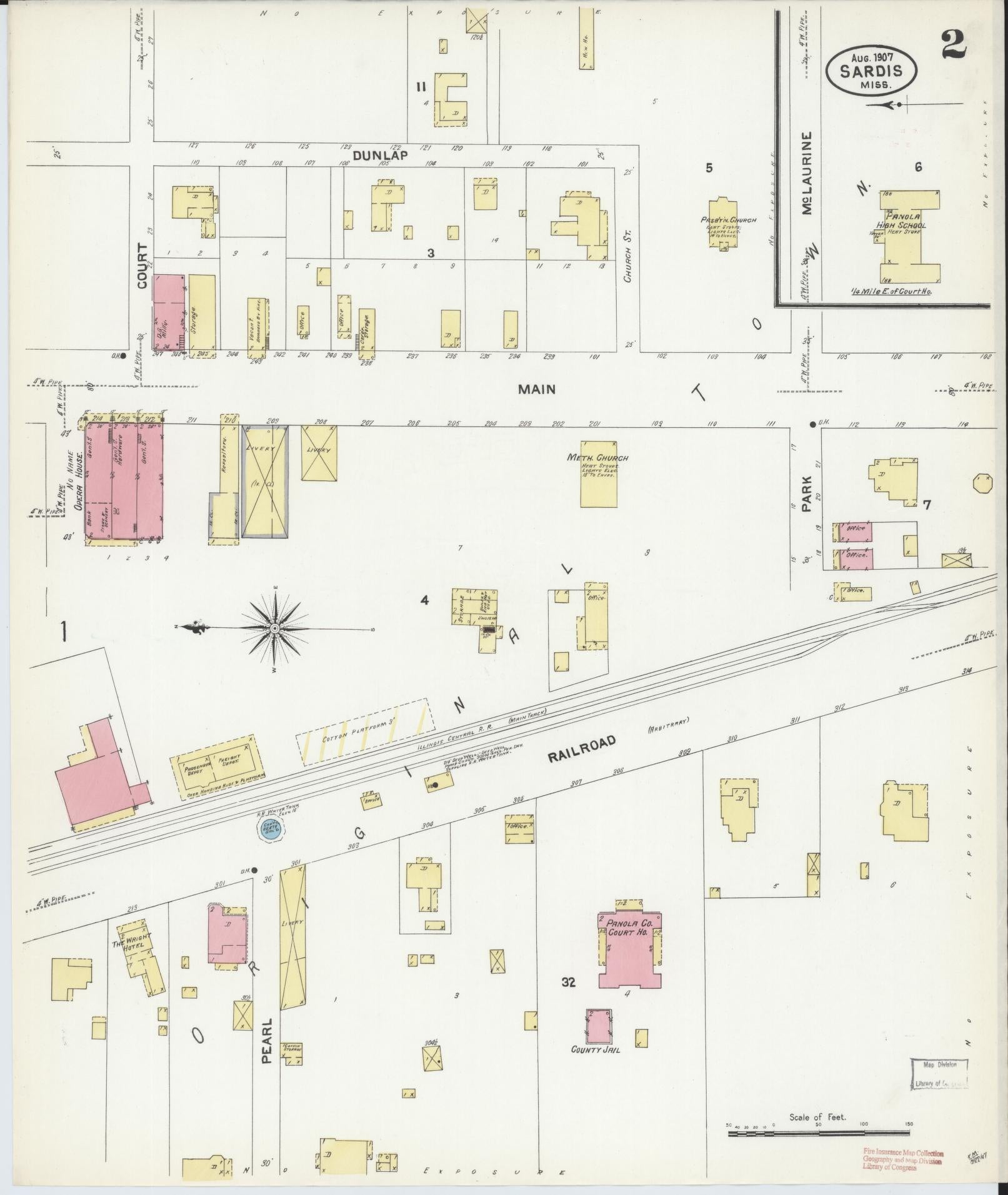 Sanborn Fire Insurance Map from Sardis, Panola County, Mississippi (1907), Sheet #0002 - Complete Map Set gallery image, historic Sanborn map, vintage wall art, Mississippi Mississippi