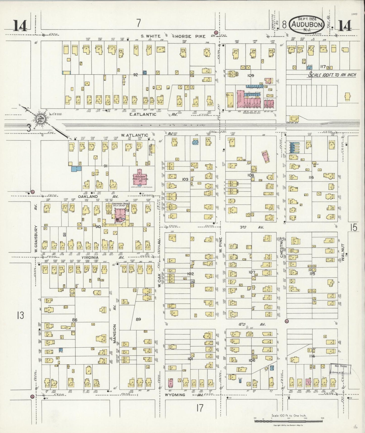 Sanborn Fire Insurance Map from Audubon, Camden County, New Jersey (1924), Sheet #0014 - Historic Sanborn Fire Insurance Map Print, vintage old map wall art, antique decor, genealogy gift, New Jersey New Jersey map
