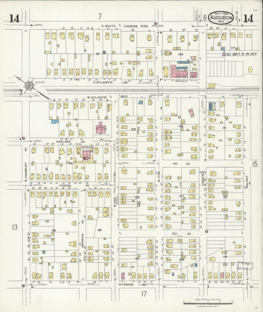 Sanborn Fire Insurance Map from Audubon, Camden County, New Jersey (1924), Sheet #0014 - Historic Sanborn Fire Insurance Map Print, vintage old map wall art, antique decor, genealogy gift, New Jersey New Jersey map