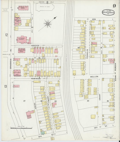 Sanborn Fire Insurance Map from Braddock, Allegheny County, Pennsylvania (1896), Sheet #0009 - Complete Map Set gallery image, historic Sanborn map, vintage wall art, Pennsylvania Pennsylvania