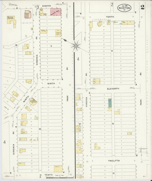 Sanborn Fire Insurance Map from Norton, Independent Cities, Virginia (1908), Sheet #0002 - Historic Sanborn Fire Insurance Map Print, vintage old map wall art, antique decor, genealogy gift, Virginia Virginia map