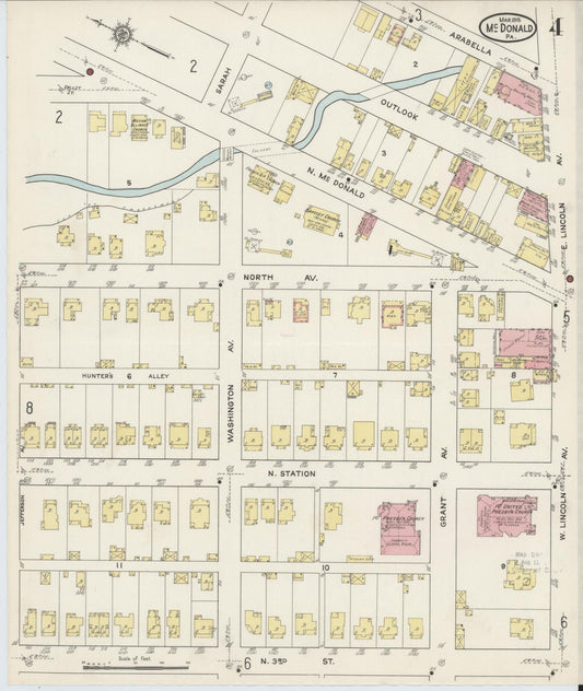 Sanborn Fire Insurance Map from McDonald, Washington County, Pennsylvania (1915), Sheet #0004 - Historic Sanborn Fire Insurance Map Print, vintage old map wall art, antique decor, genealogy gift, Pennsylvania Pennsylvania map