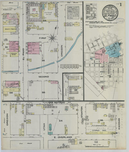 Sanborn Fire Insurance Map from El Paso, El Paso County, Texas (1883), Sheet #0001 - Complete Map Set gallery image, historic Sanborn map, vintage wall art, Texas Texas
