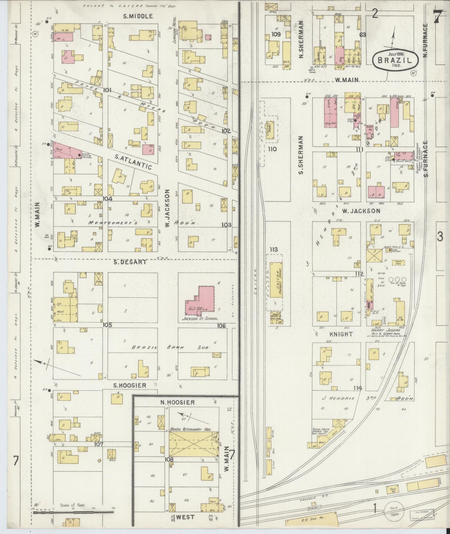Sanborn Fire Insurance Map from Brazil, Clay County, Indiana (1896), Sheet #0007 - Complete Map Set gallery image, historic Sanborn map, vintage wall art, Indiana Indiana