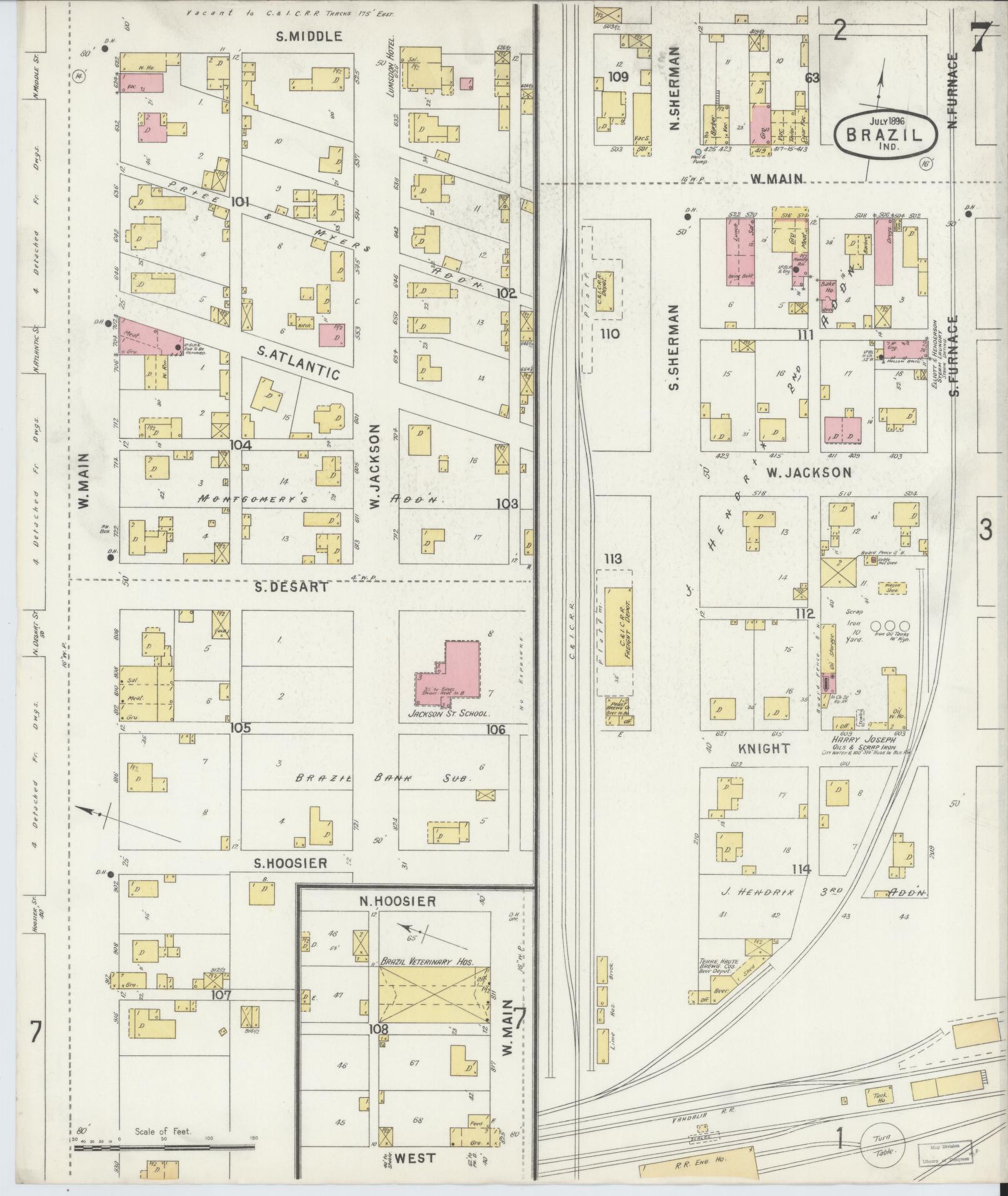 Sanborn Fire Insurance Map from Brazil, Clay County, Indiana (1896), Sheet #0007 - Complete Map Set gallery image, historic Sanborn map, vintage wall art, Indiana Indiana