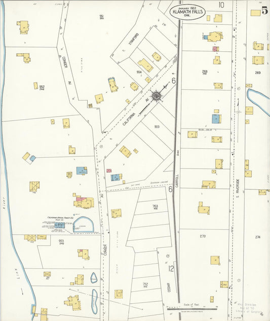 Sanborn Fire Insurance Map from Klamath Falls, Klamath County, Oregon (1921), Sheet #0005 - Historic Sanborn Fire Insurance Map Print, vintage old map wall art, antique decor, genealogy gift, Oregon Oregon map
