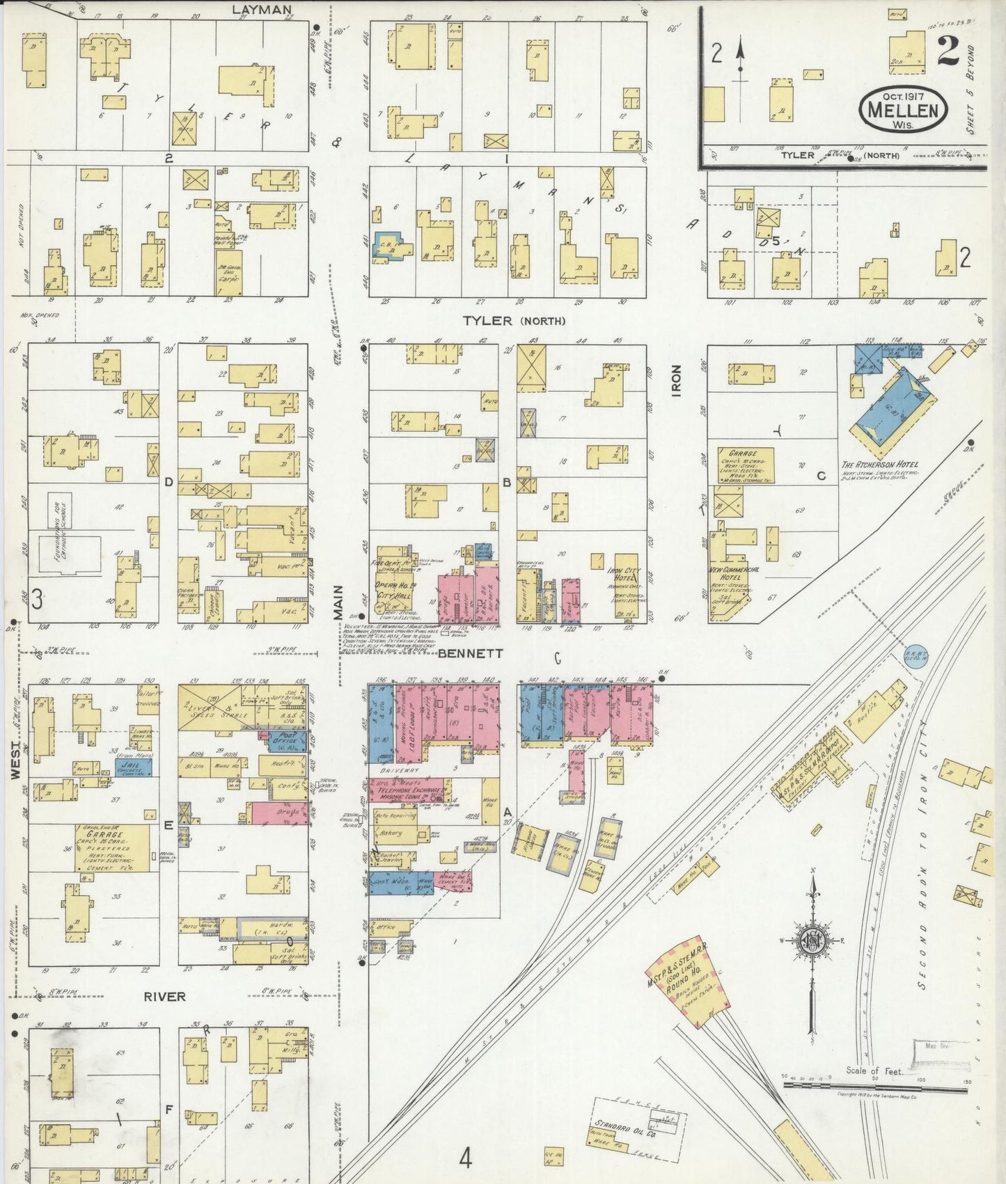 Sanborn Fire Insurance Map from Mellen, Ashland County, Wisconsin (1917), Sheet #0002 - Complete Map Set gallery image, historic Sanborn map, vintage wall art, Wisconsin Wisconsin