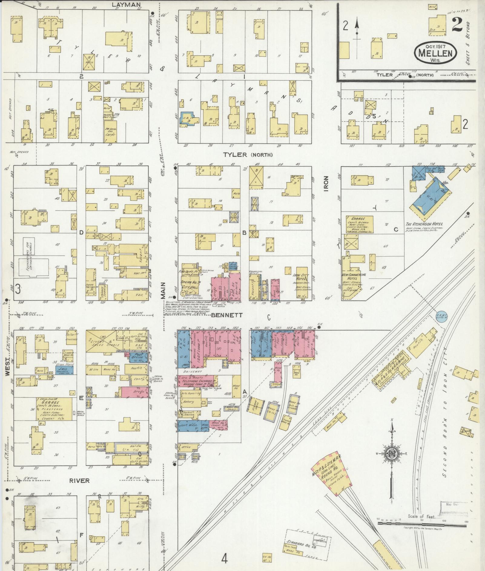 Sanborn Fire Insurance Map from Mellen, Ashland County, Wisconsin (1917), Sheet #0002 - Complete Map Set gallery image, historic Sanborn map, vintage wall art, Wisconsin Wisconsin