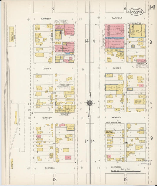 Sanborn Fire Insurance Map from Laramie, Albany County, Wyoming (1912), Sheet #0014 - Historic Sanborn Fire Insurance Map Print, vintage old map wall art, antique decor, genealogy gift, Wyoming Wyoming map